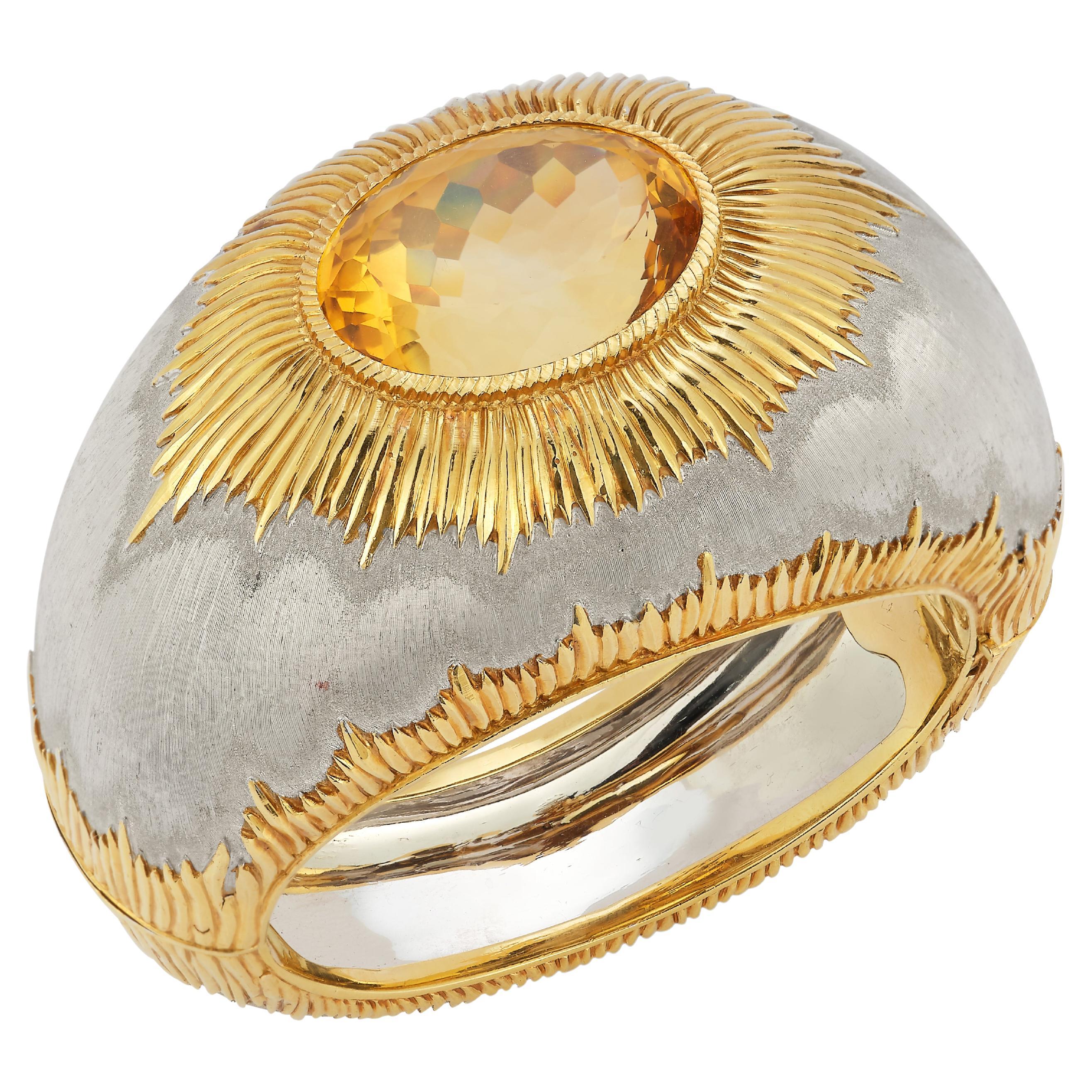 Buccellati Citrine Two Tone Gold Bangle Bracelet For Sale