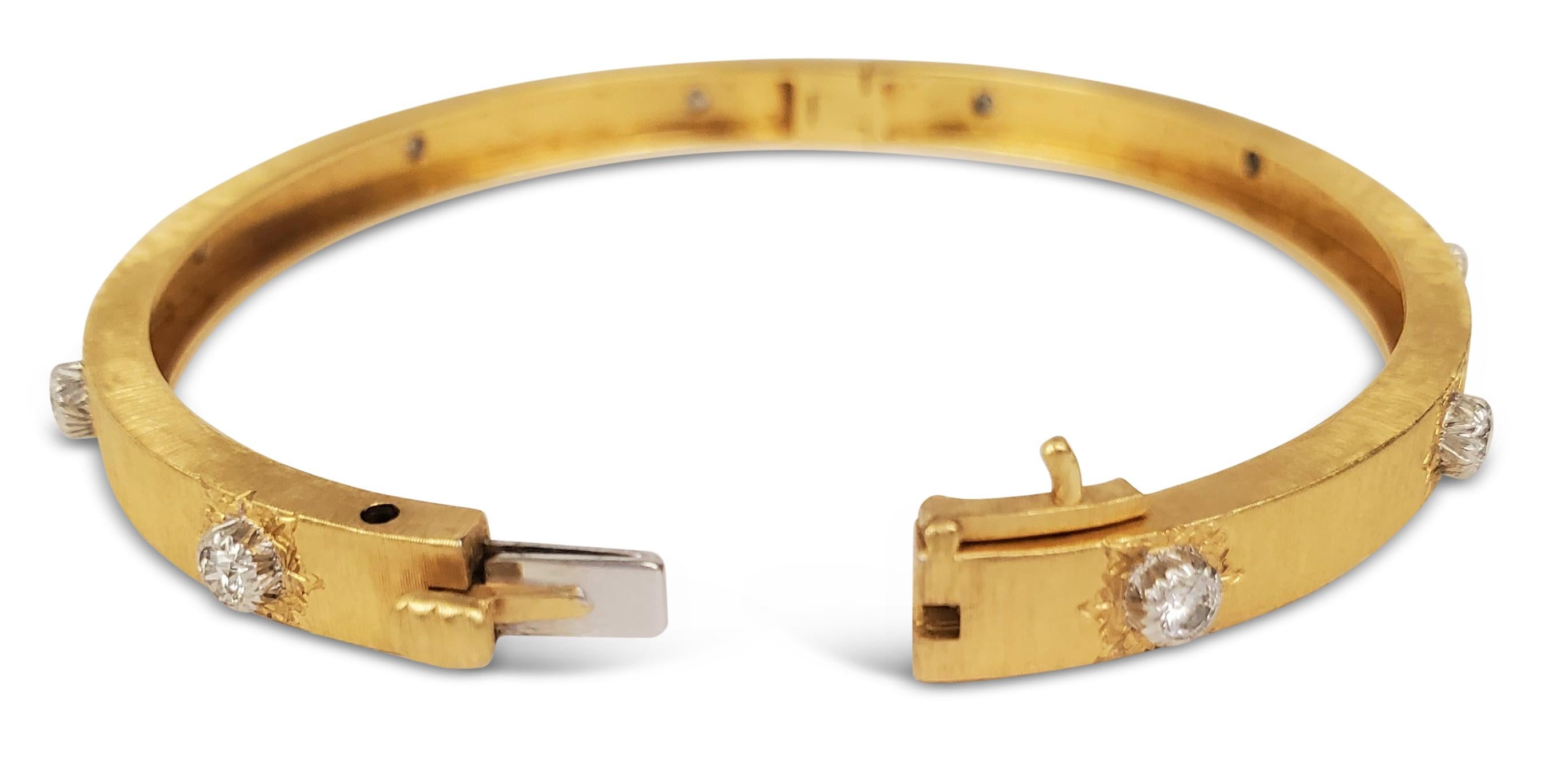 Round Cut Buccellati 'Classica' Gold and Diamond Bangle