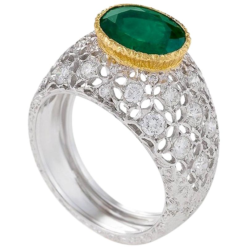 Buccellati Colombian Emerald and Diamond Ring