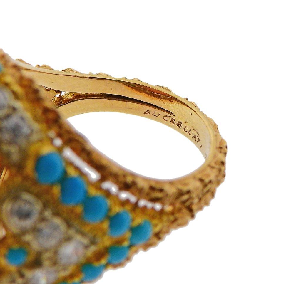 Women's or Men's Buccellati Coral Diamond Turquoise Gold Ring For Sale