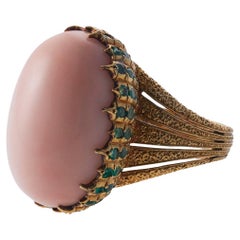 Buccellati Coral Emerald Gold Ring