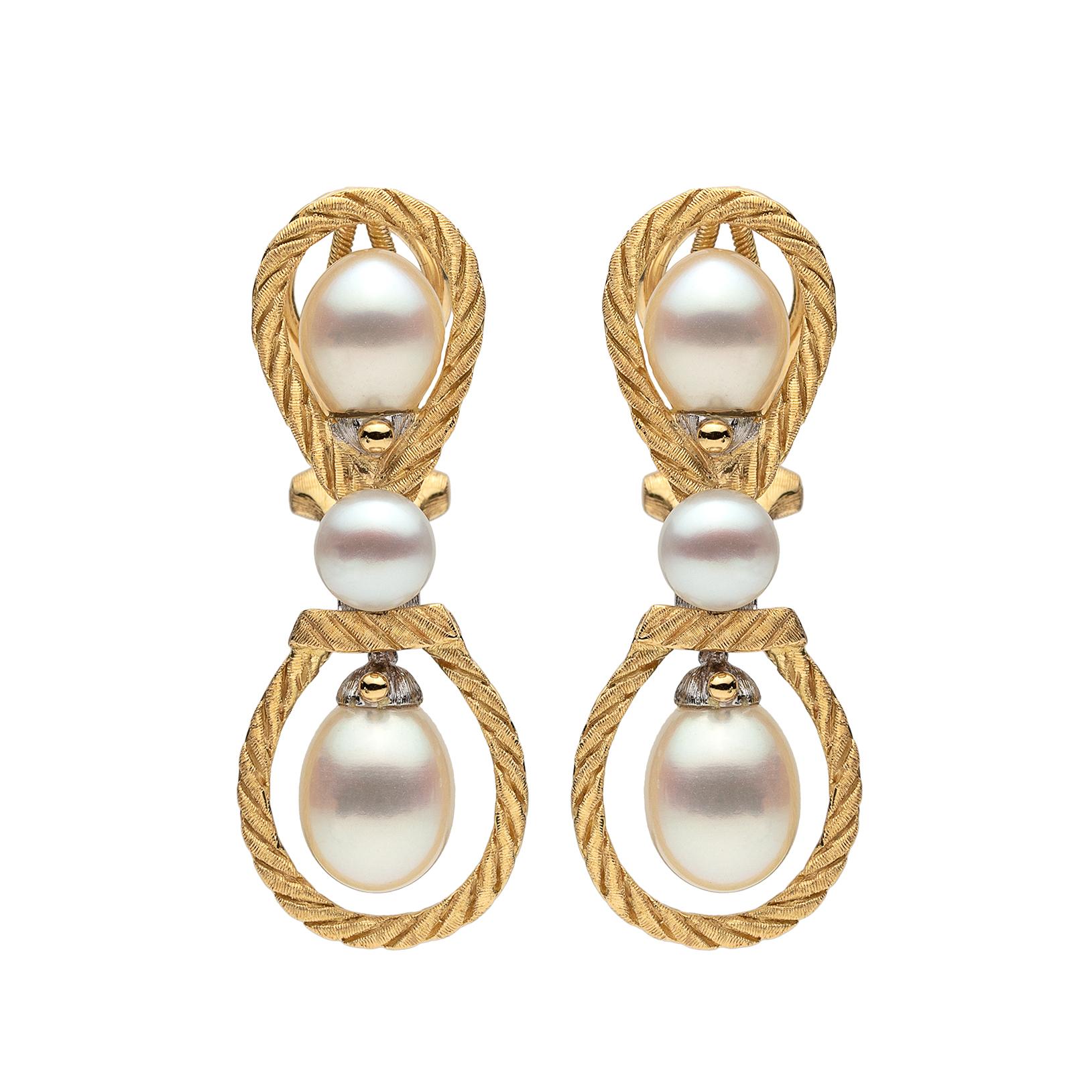 Buccellati Cultured Pearl and 18 Karat Gold Earrings