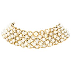 Buccellati cultured pearls necklace on yellow & white gold woven lattice motif