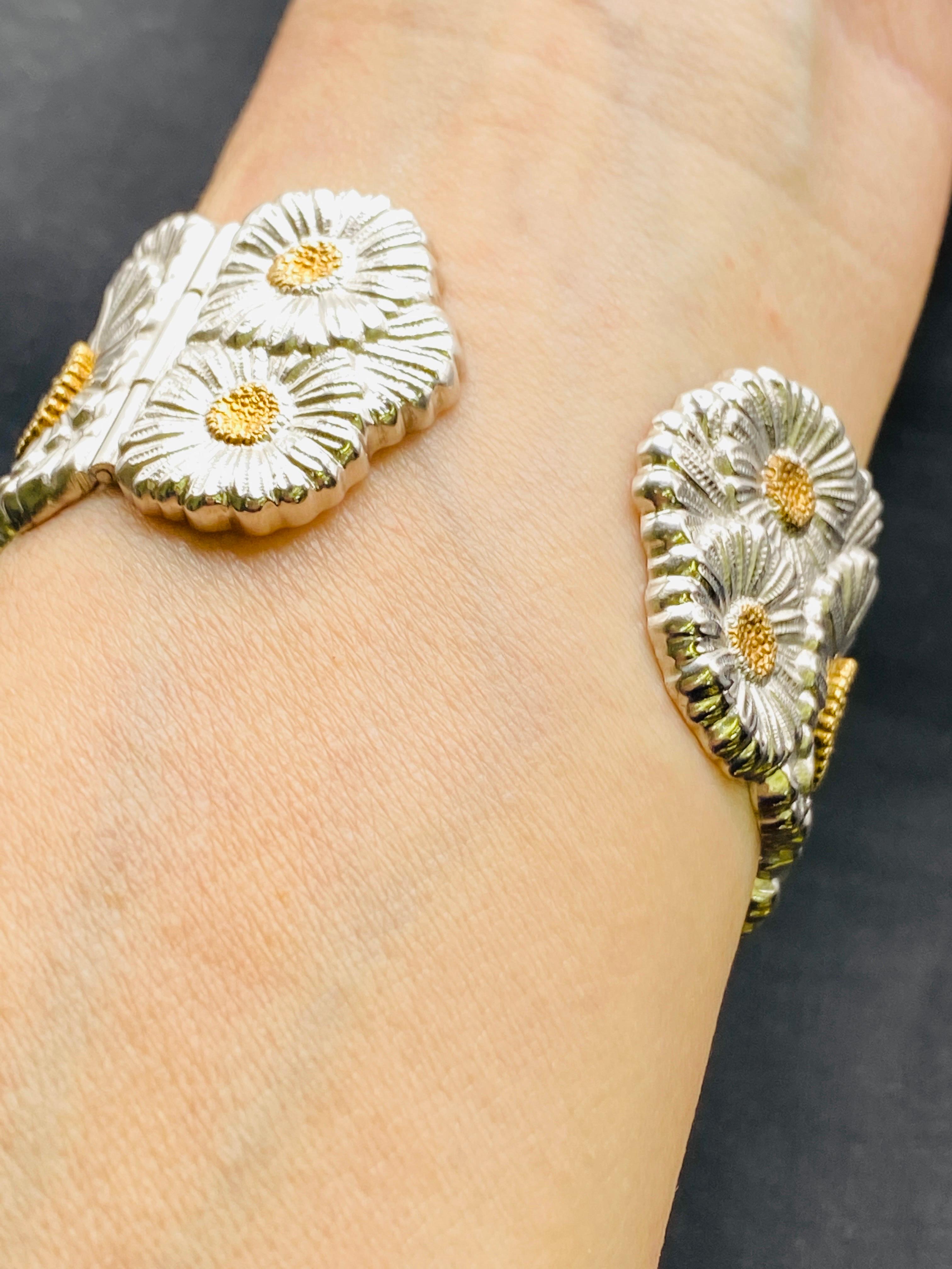 Women's or Men's Buccellati Daisy Blossom Diamond Yellow Gold Sterling Silver Hinged Bracelet