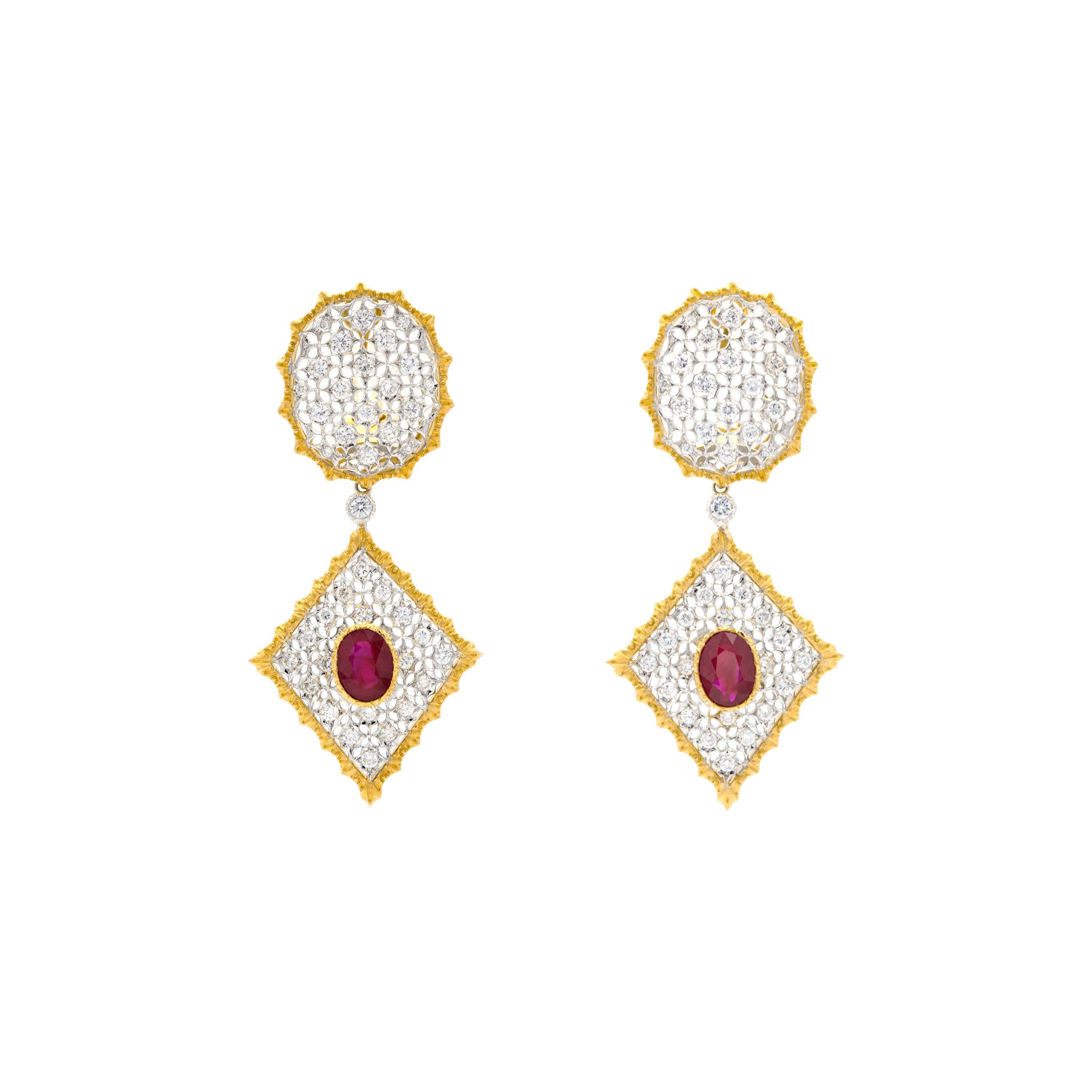 Buccellati Dangle Rombi Earrings with Rubies and Diamonds