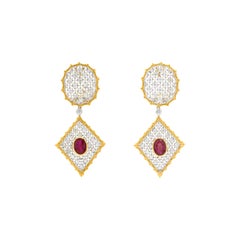 Buccellati Dangle Rombi Earrings with Rubies and Diamonds