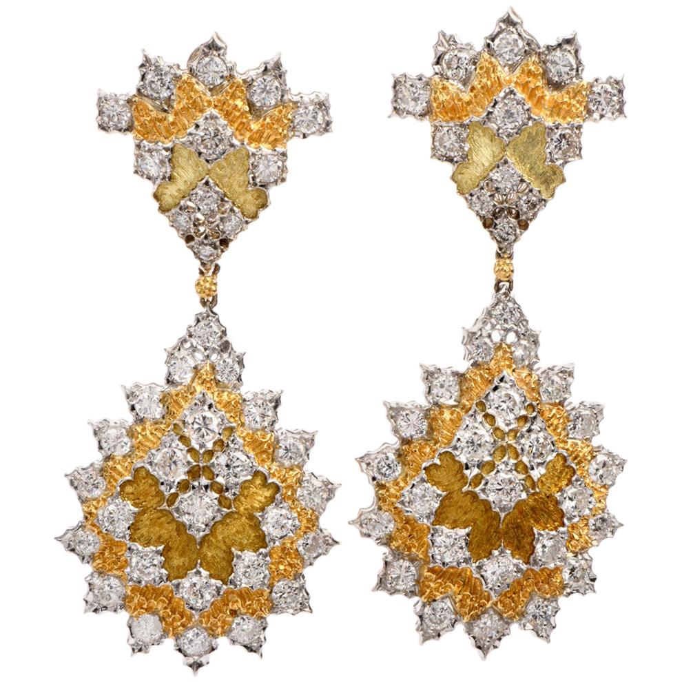 Buccellati Diamond 18 Karat Gold Dangle Drop Omega Clip Earrings