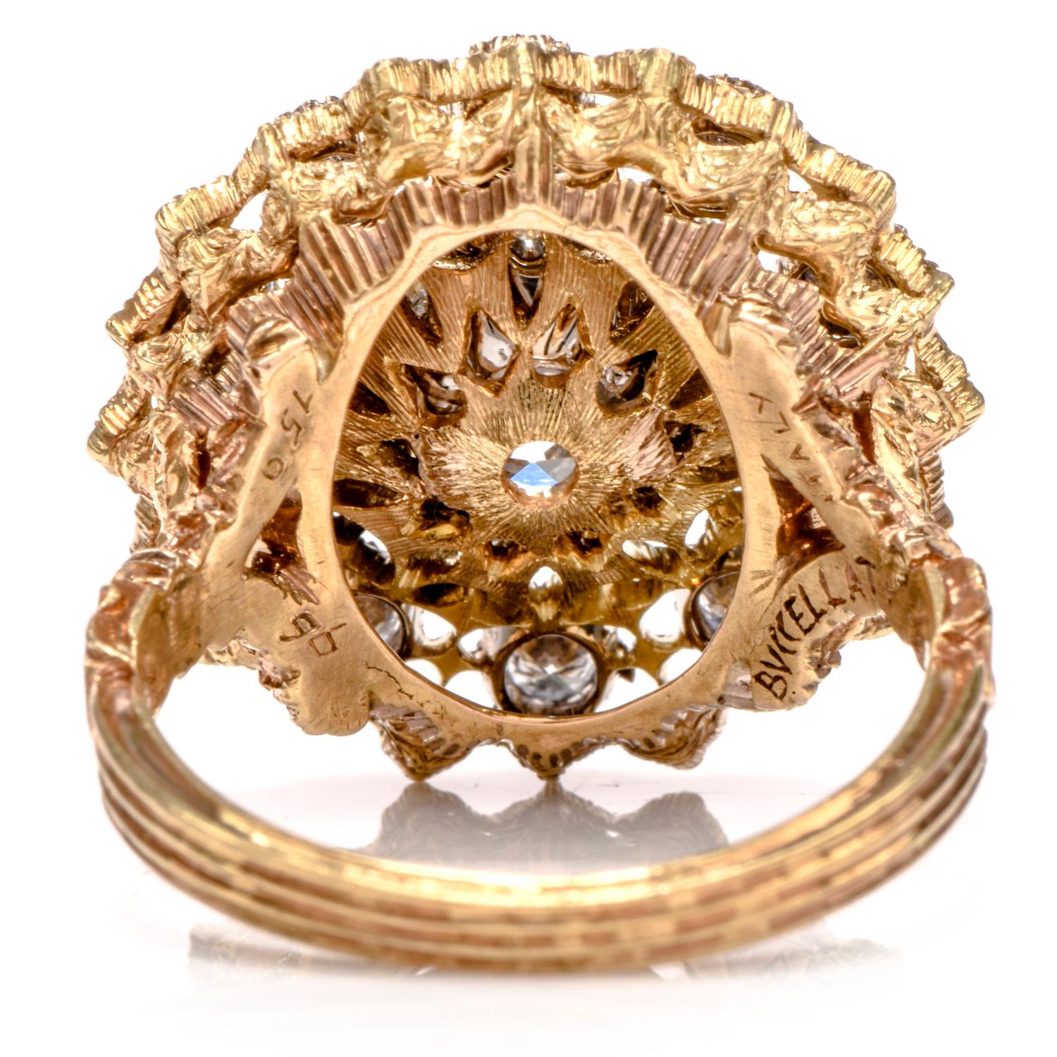 Art Nouveau Buccellati GIA Diamond 18 Karat Cocktail Engagement Ring