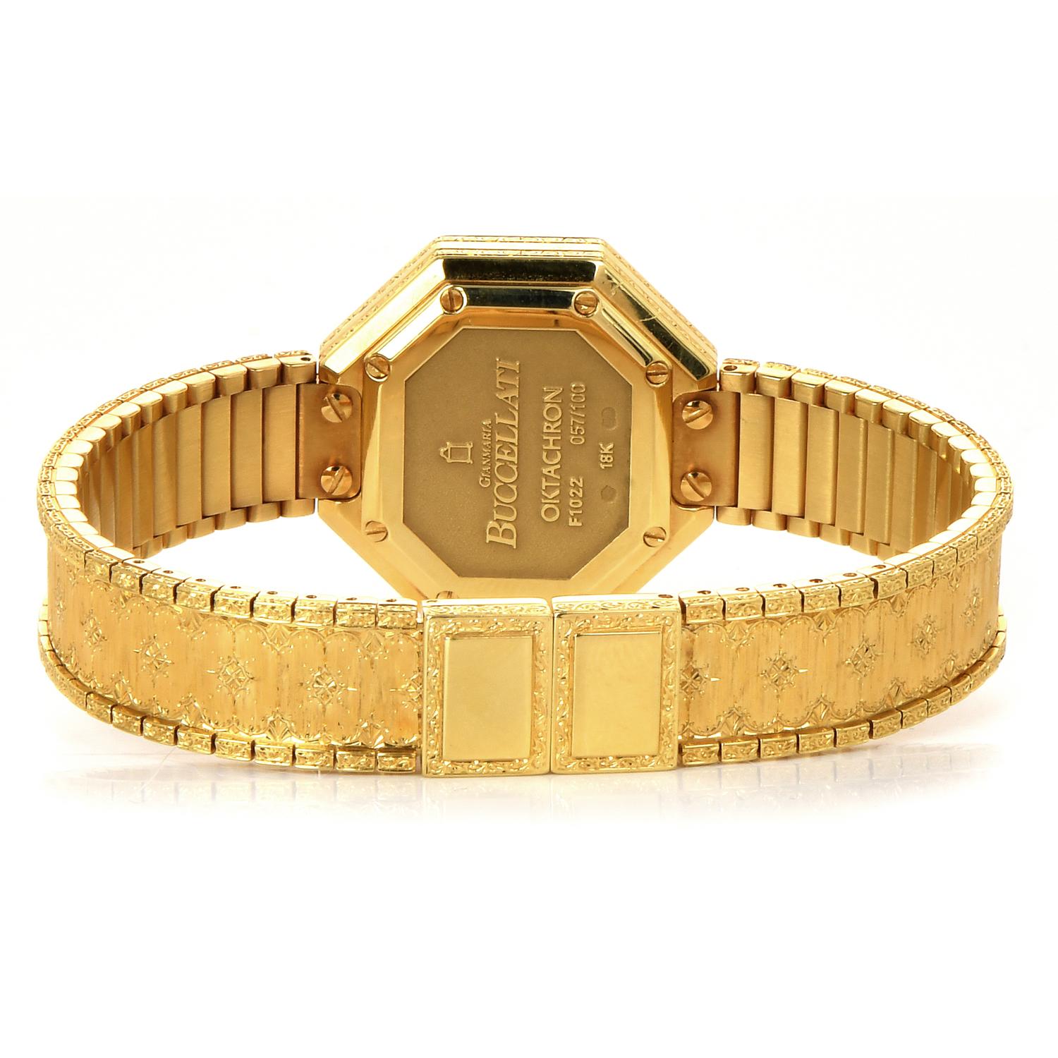 Buccellati Diamond 18k Yellow Gold Bracelet Oktachron Watch For Sale at