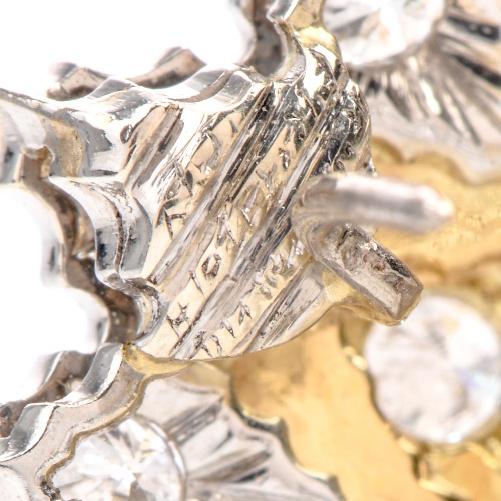 Art Nouveau Buccellati Diamond 18 Karat Gold Dangle Drop Omega Clip Earrings