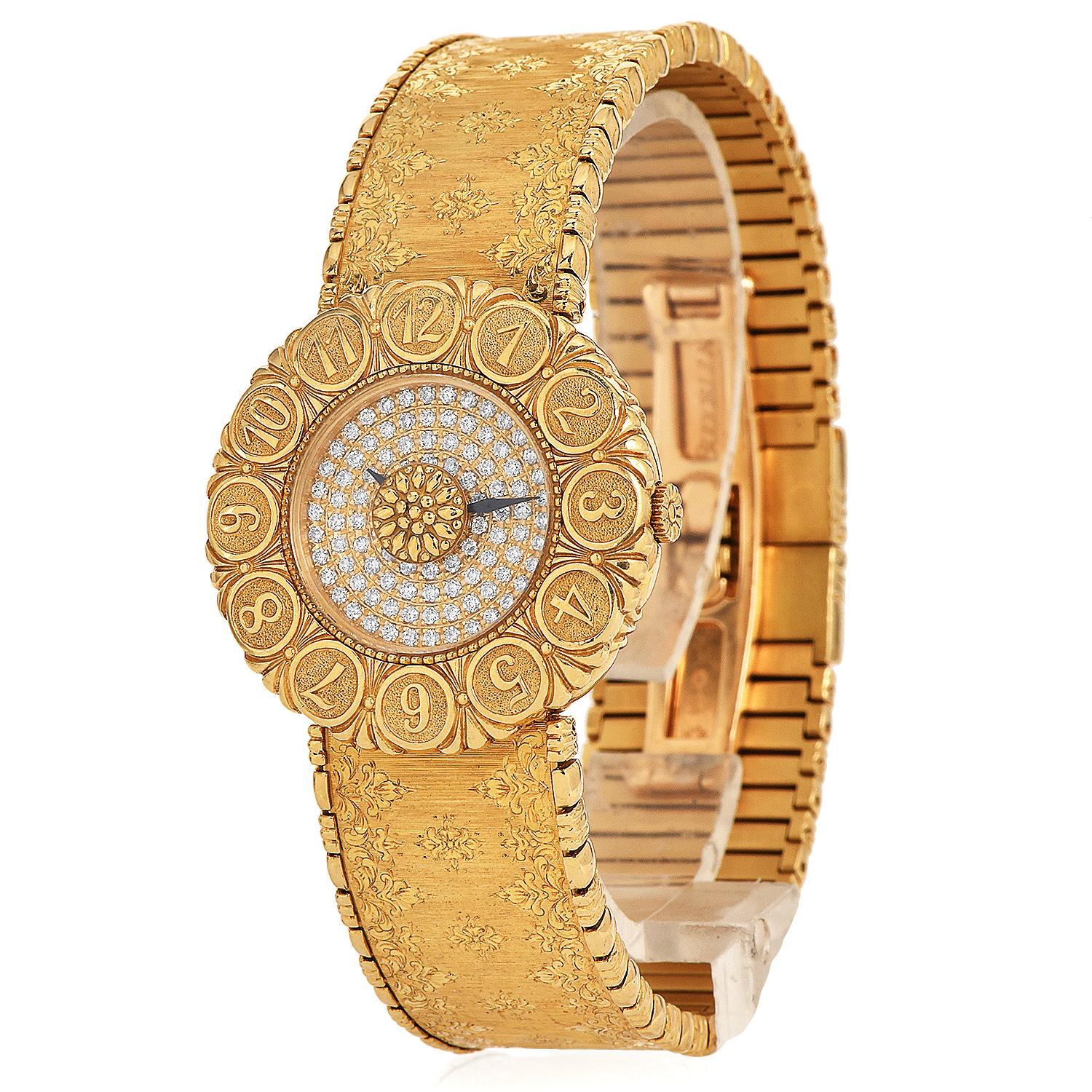 Round Cut Buccellati  Diamond 18k Yellow Gold Bracelet Watch