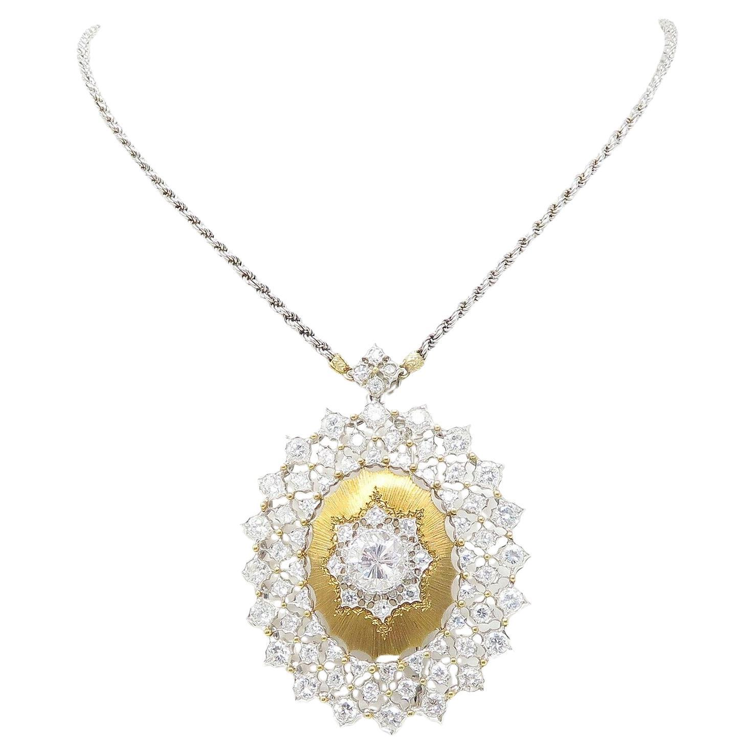 Round Cut BUCCELLATI Diamond 18K Yellow Necklace For Sale