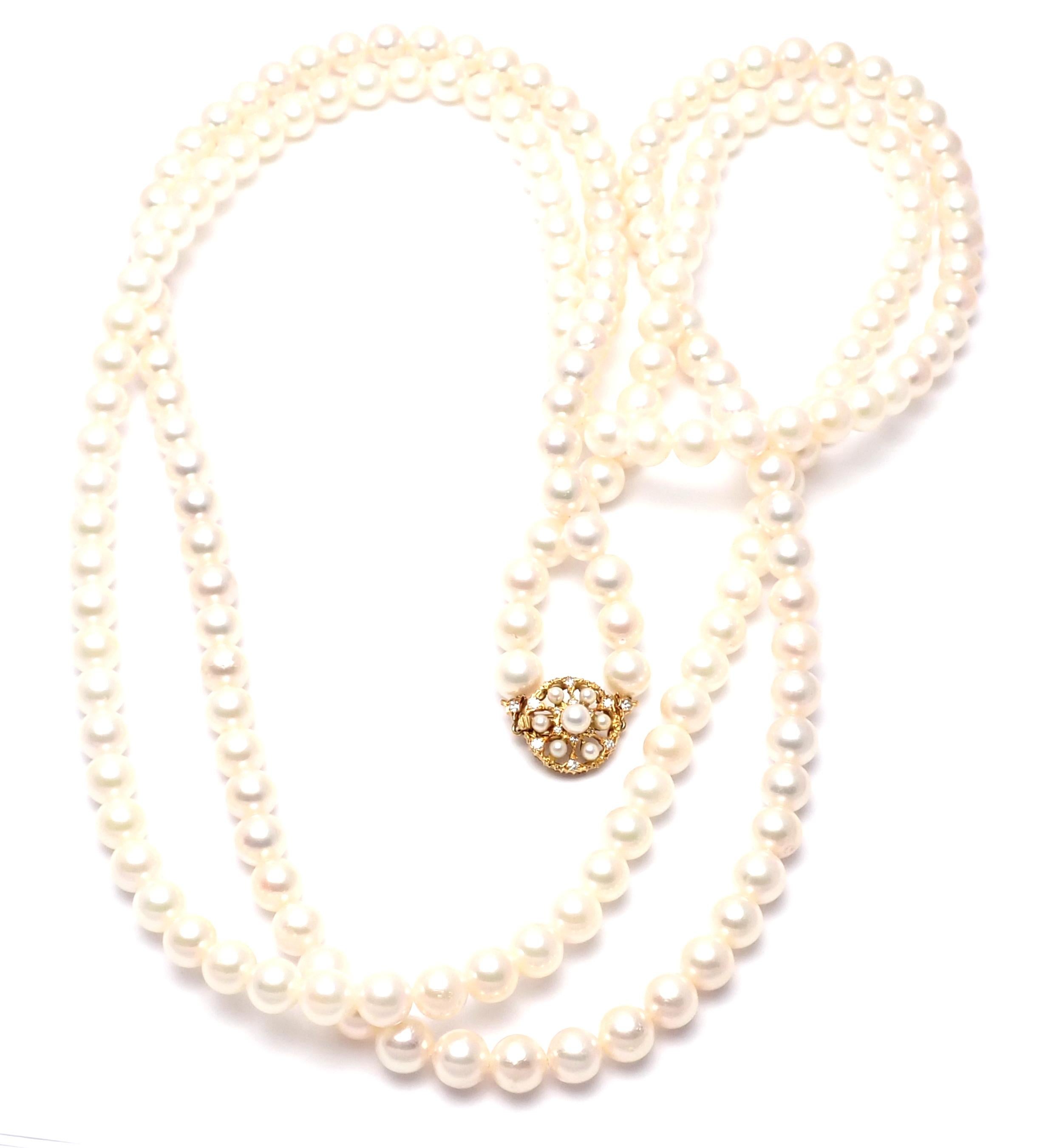 Buccellati Diamond 8mm Pearl Strand Yellow Gold Necklace In Excellent Condition In Holland, PA