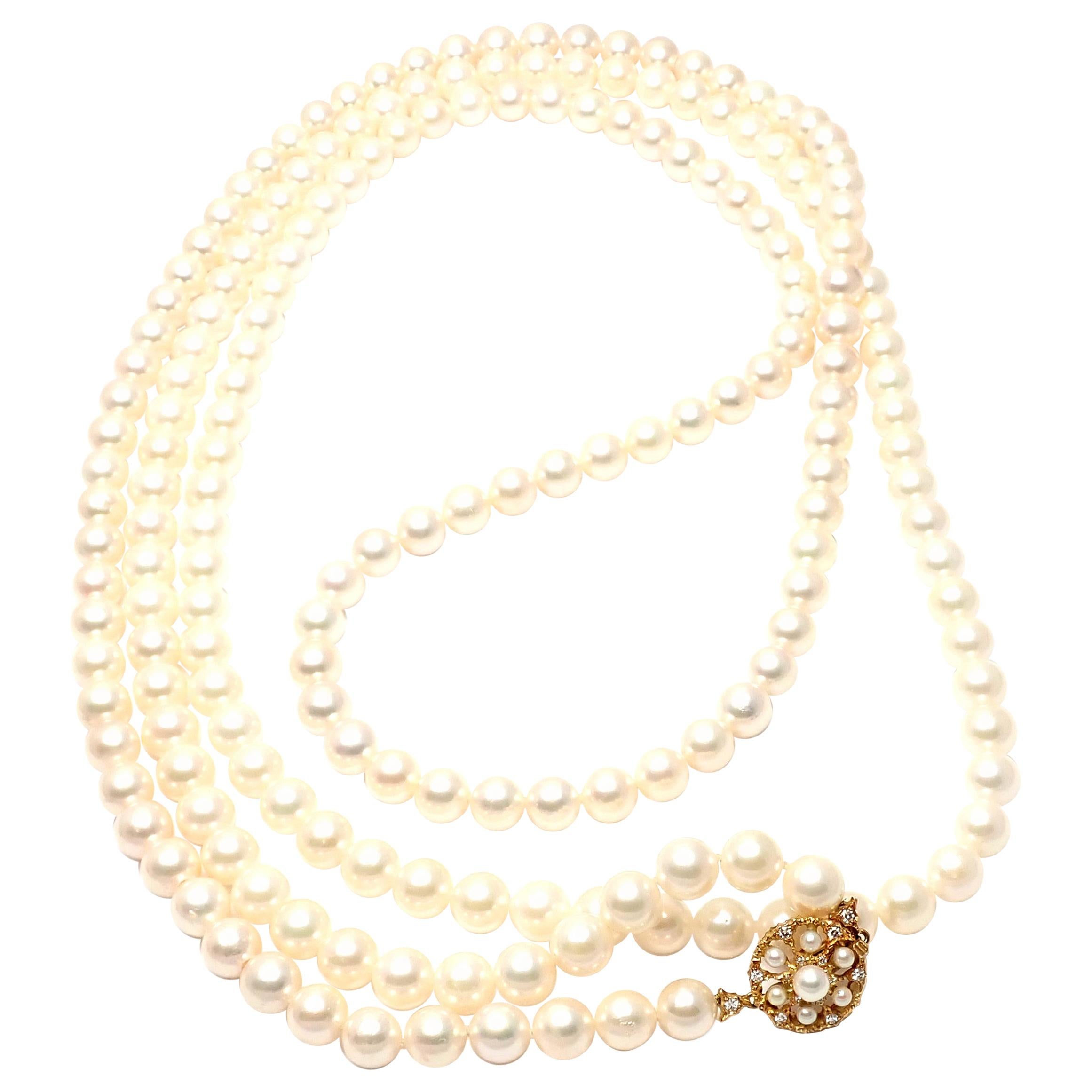 Buccellati Diamond 8mm Pearl Strand Yellow Gold Necklace