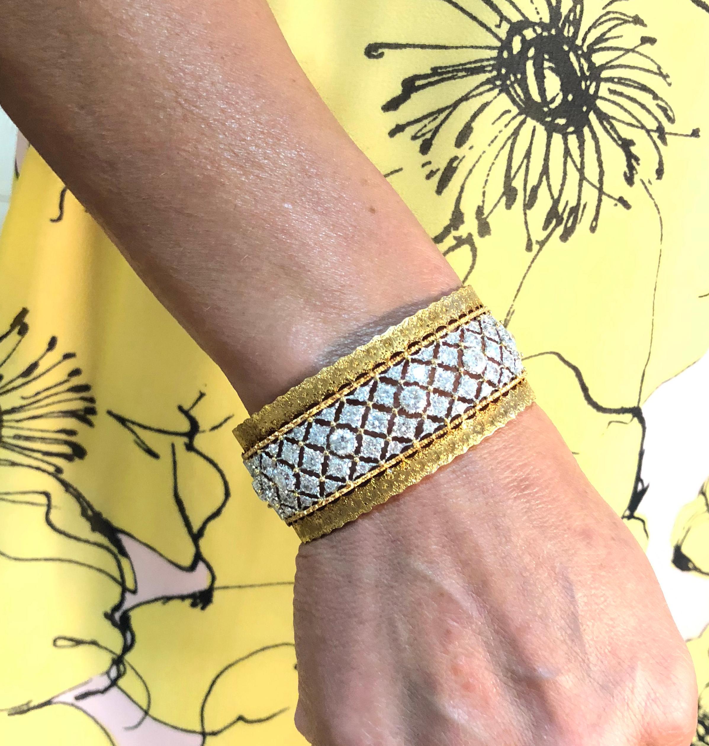 Women's Buccellati Diamond and Gold Bangle Bracelet For Sale