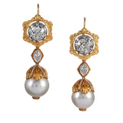 Vintage Buccellati Diamond and Pearl “Day-To-night” Drop Earrings