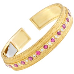 Buccellati Diamond and Ruby Yellow Gold Open Bangle Bracelet