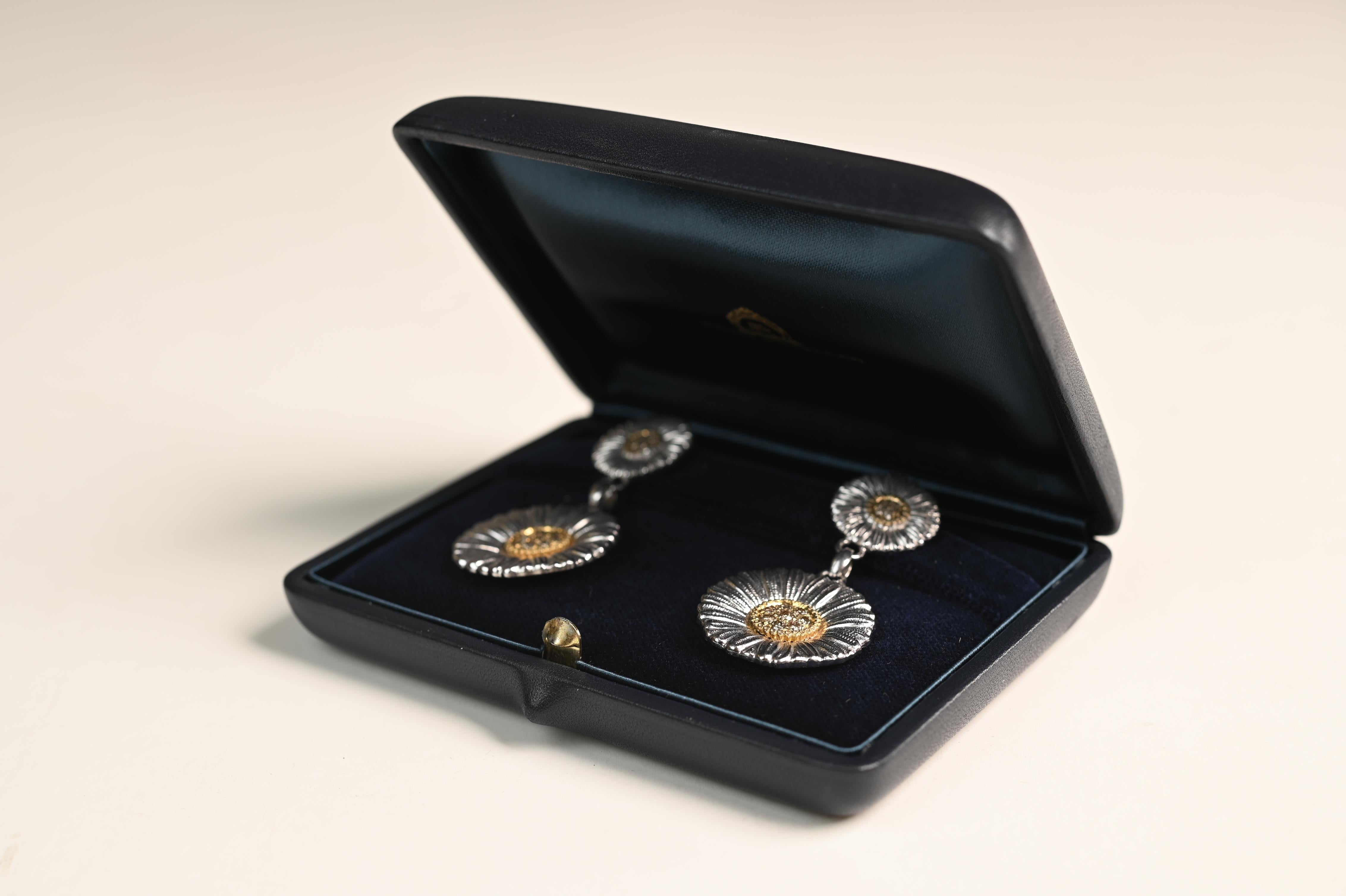 Round Cut Buccellati Diamond (Approx 0.70-Carats) Earrings, Silver and Yellow Gold For Sale