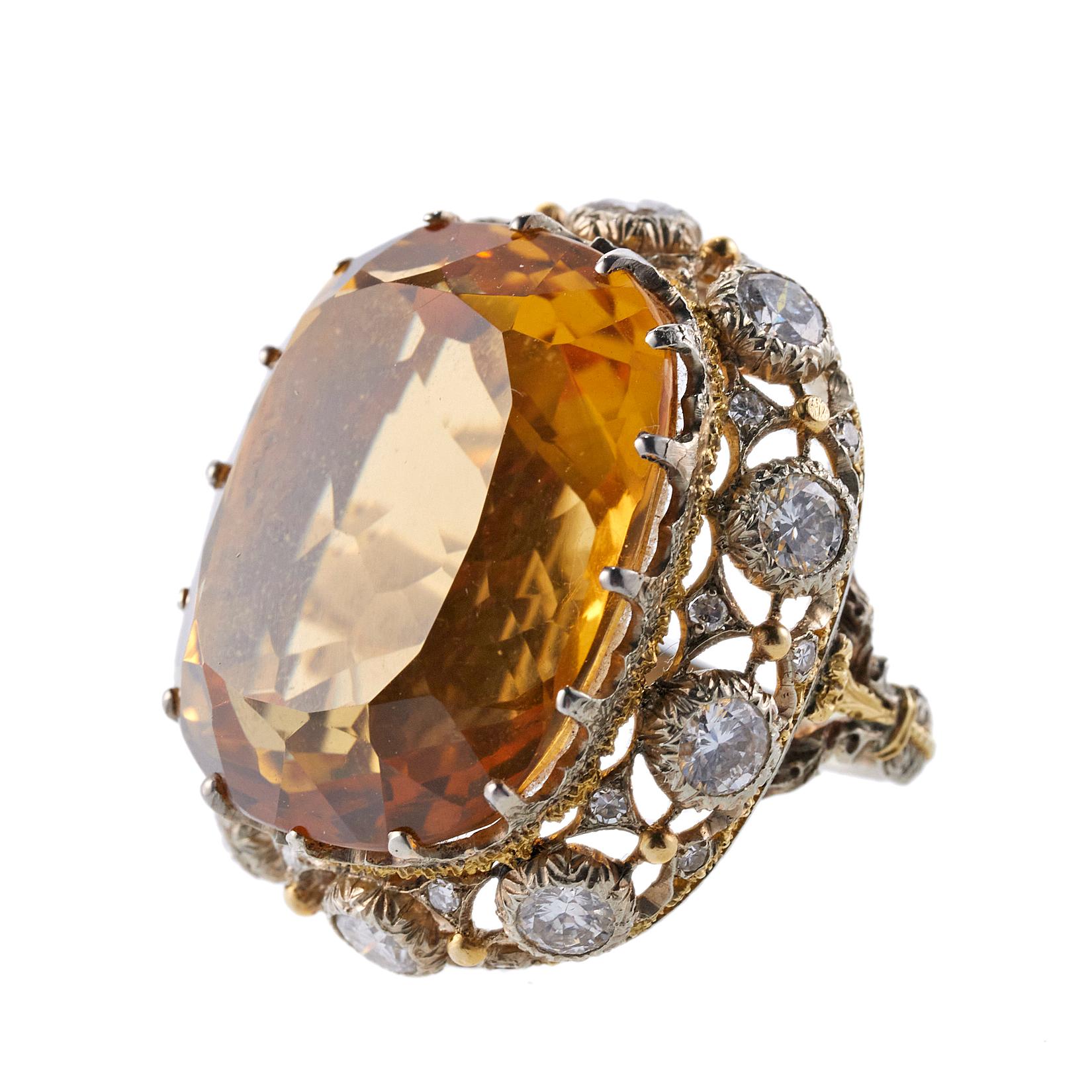 Buccellati Diamond Citrine Gold Cocktail Ring In Excellent Condition For Sale In Lambertville, NJ