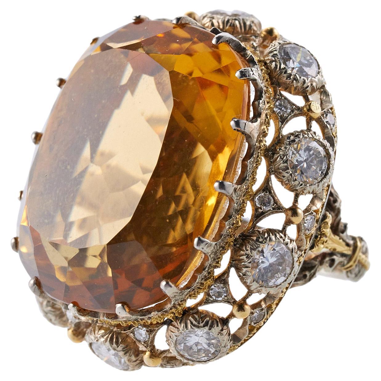 Buccellati Diamond Citrine Gold Cocktail Ring For Sale