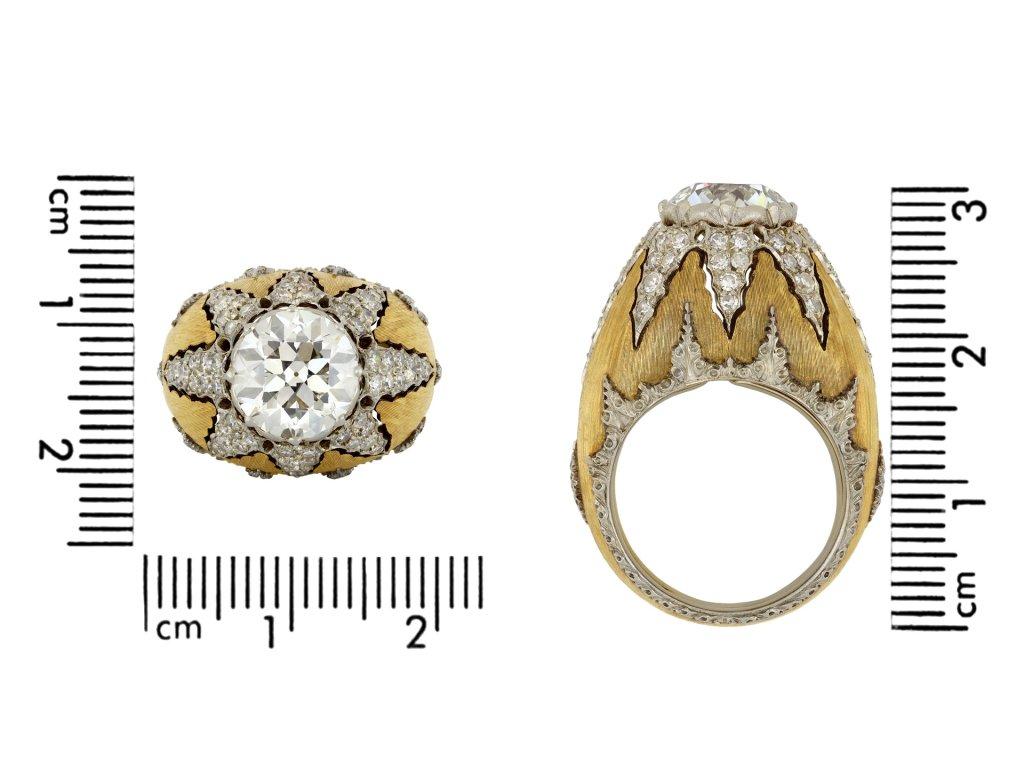 Old European Cut Buccellati Diamond Cluster Ring, Italian, circa 1940 For Sale