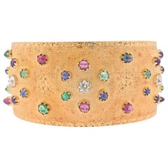 Buccellati Diamond Emerald Ruby Sapphire Rose Gold Cuff Bracelet