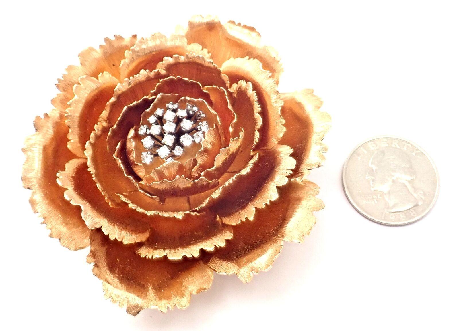 Women's or Men's Buccellati Diamond Extra Large Rose Flower Rose Gold Brooch Pin