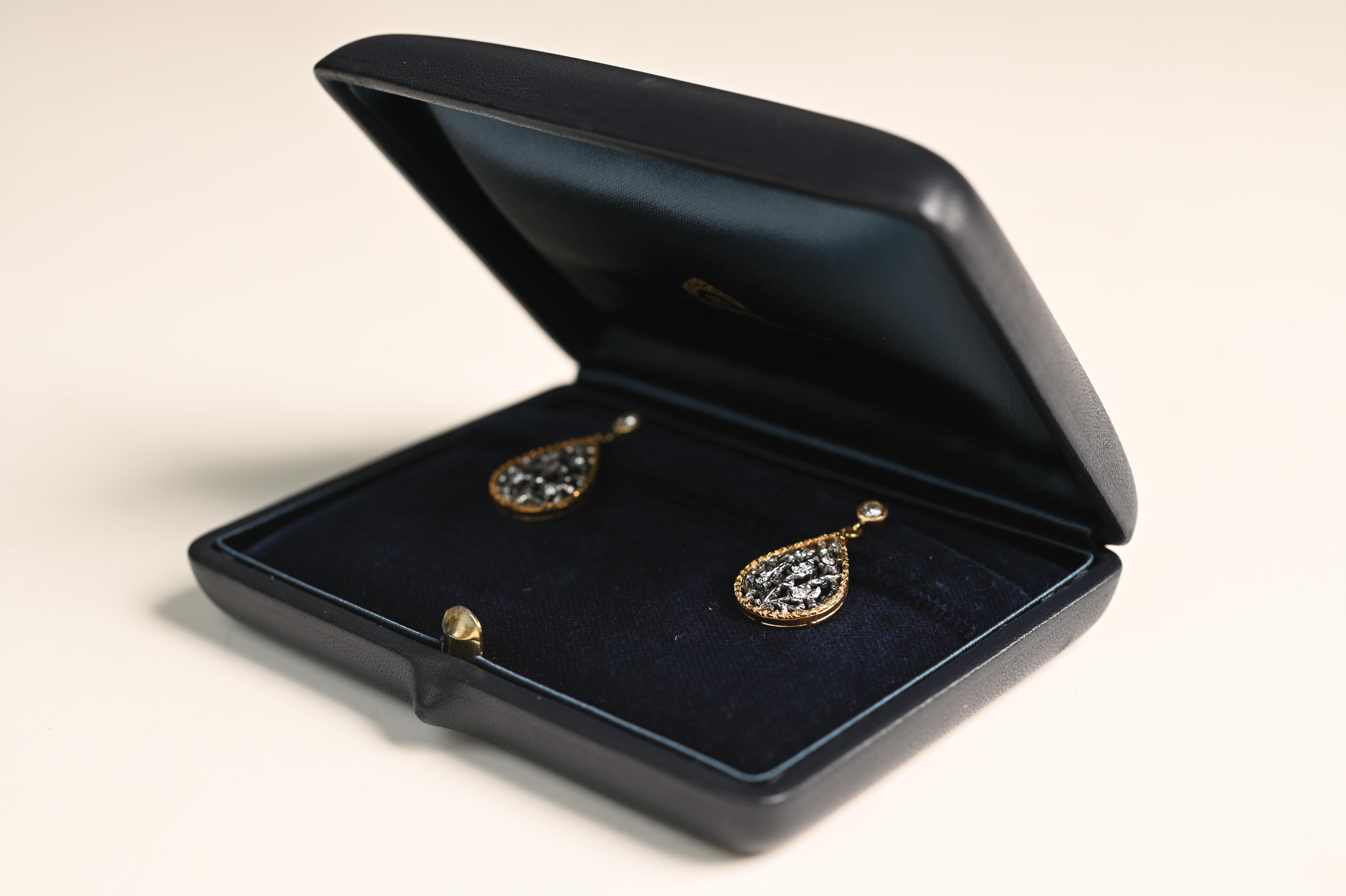 Art Deco Buccellati Diamond Floral Earrings, 18K Yellow Gold For Sale