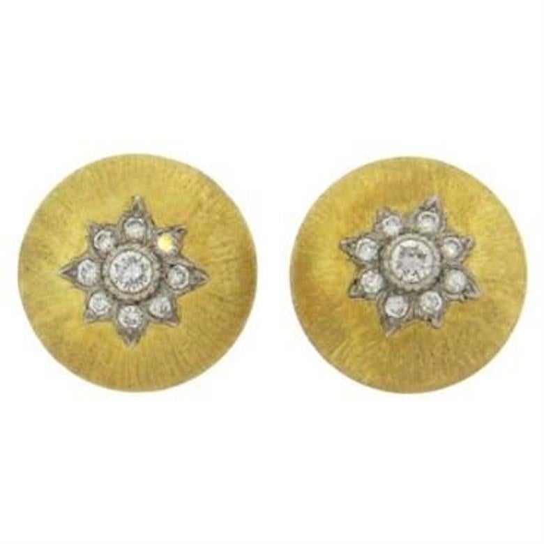 Round Cut Buccellati Diamond Gold Button Earrings For Sale