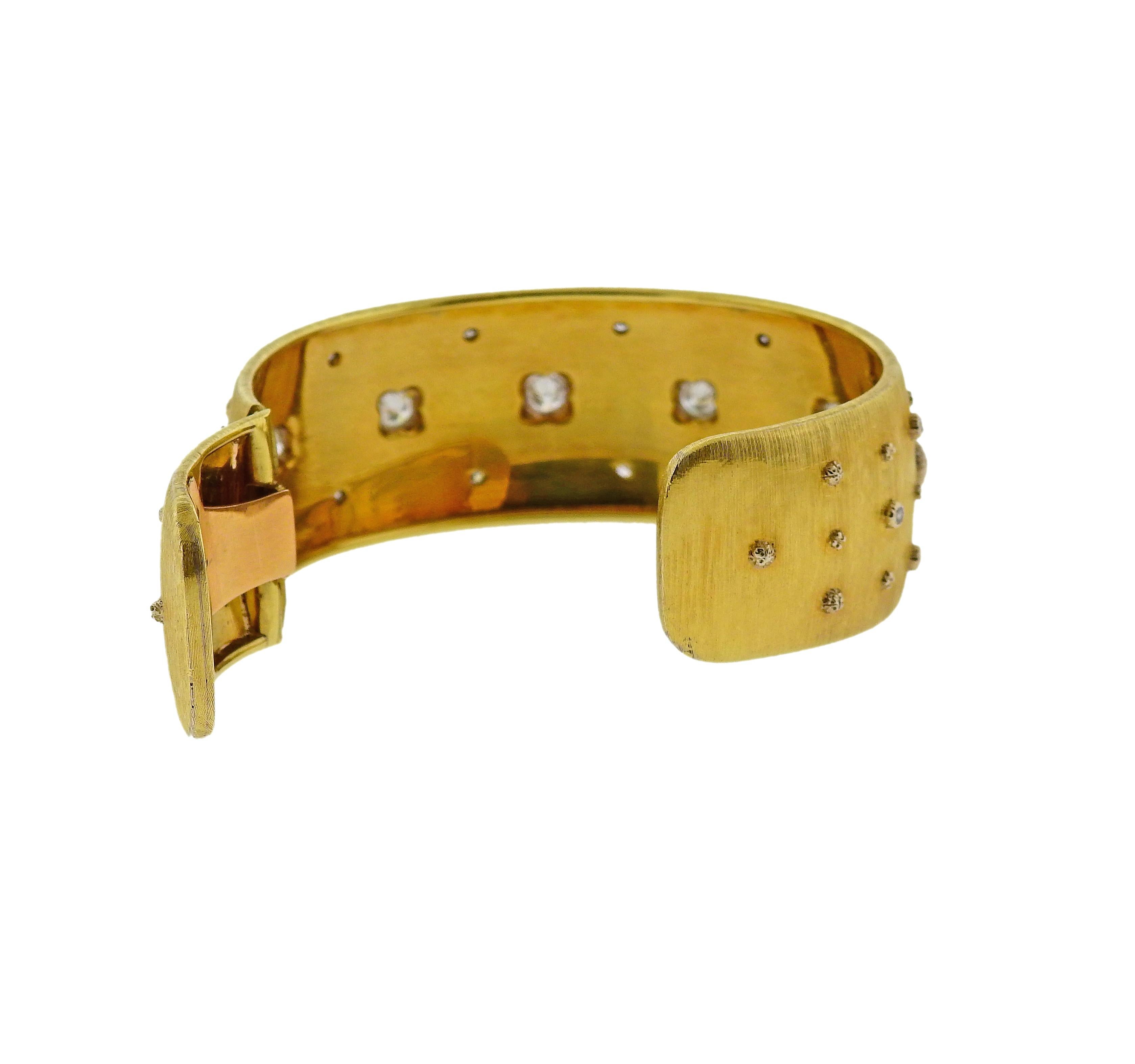 Women's Buccellati Diamond Gold Classic Cuff Bracelet For Sale