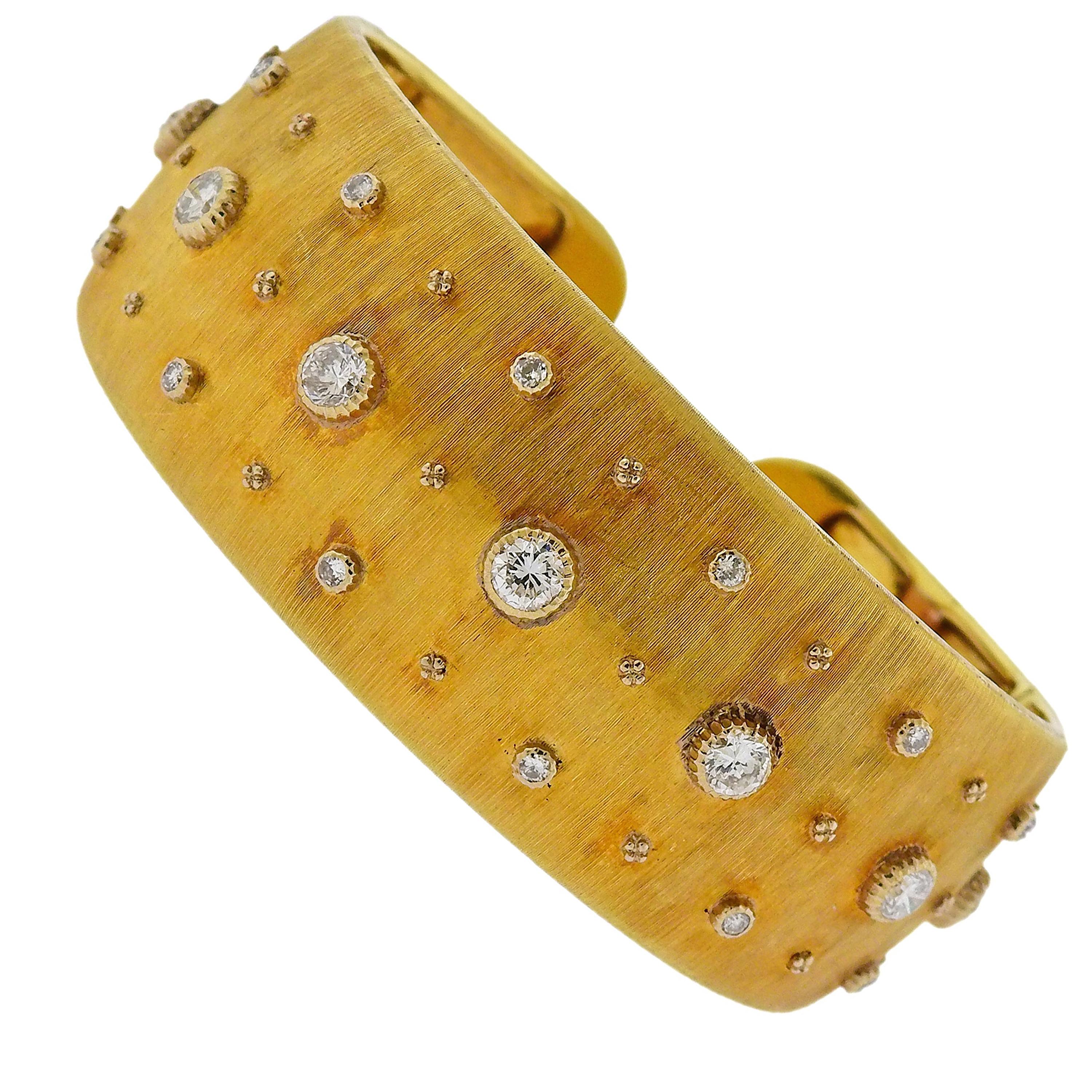 Buccellati Diamond Gold Classic Cuff Bracelet For Sale
