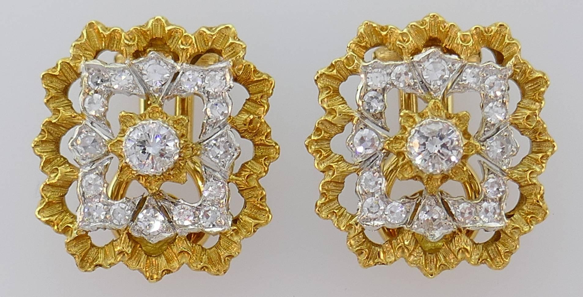 Buccellati Diamond Gold Clip-On Earrings In Good Condition For Sale In Beverly Hills, CA