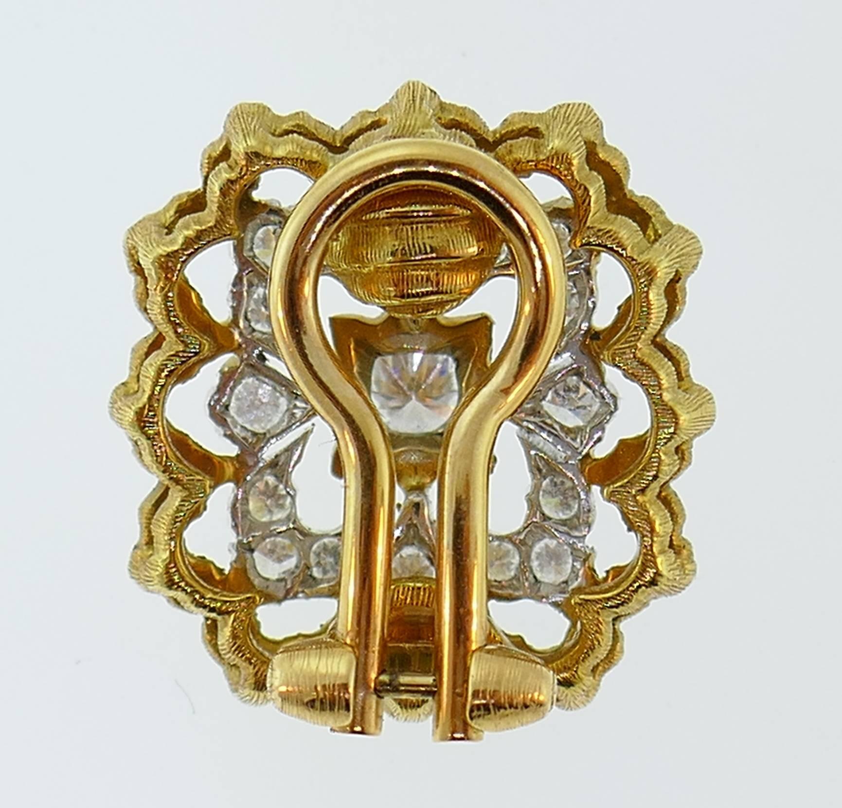 Buccellati Diamond Gold Clip-On Earrings For Sale 1