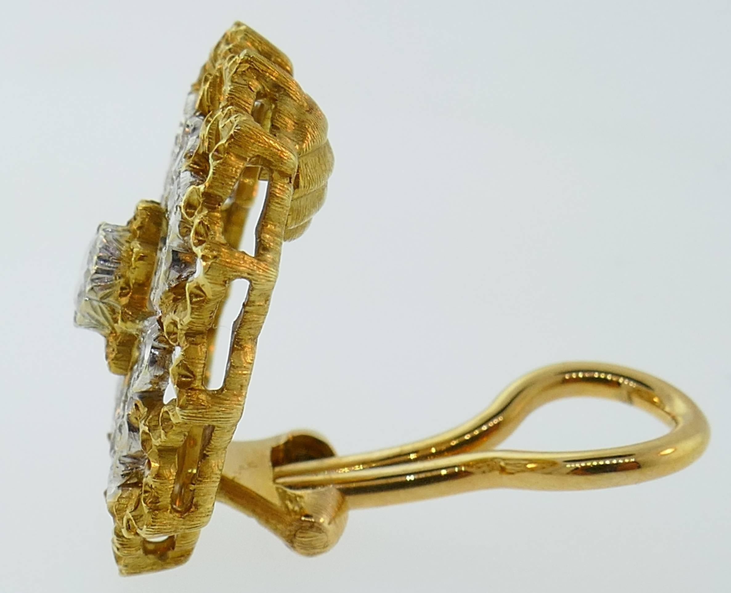 Buccellati Diamond Gold Clip-On Earrings For Sale 2