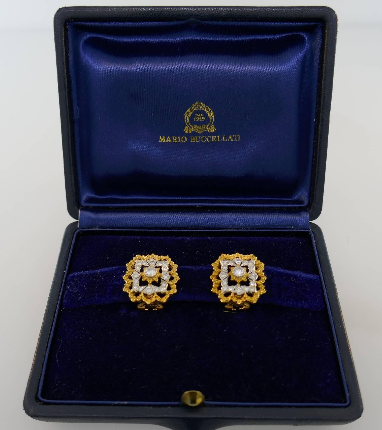 Buccellati Diamond Gold Clip-On Earrings For Sale 4