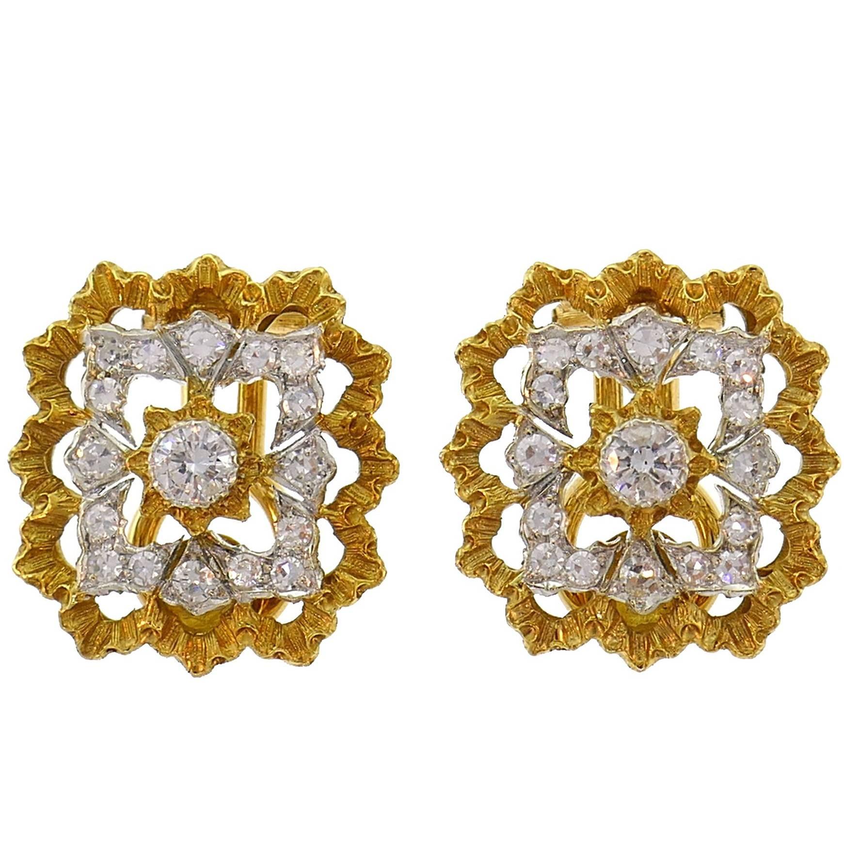 Buccellati Diamond Gold Clip-On Earrings For Sale