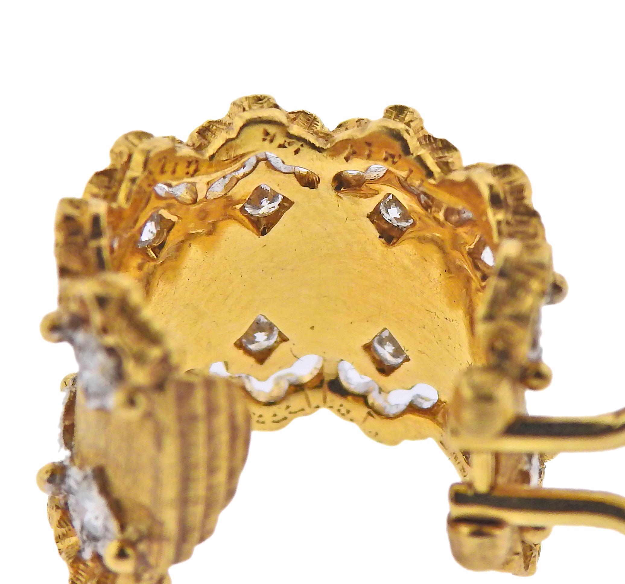 Round Cut Buccellati Diamond Gold Hoop Earrings