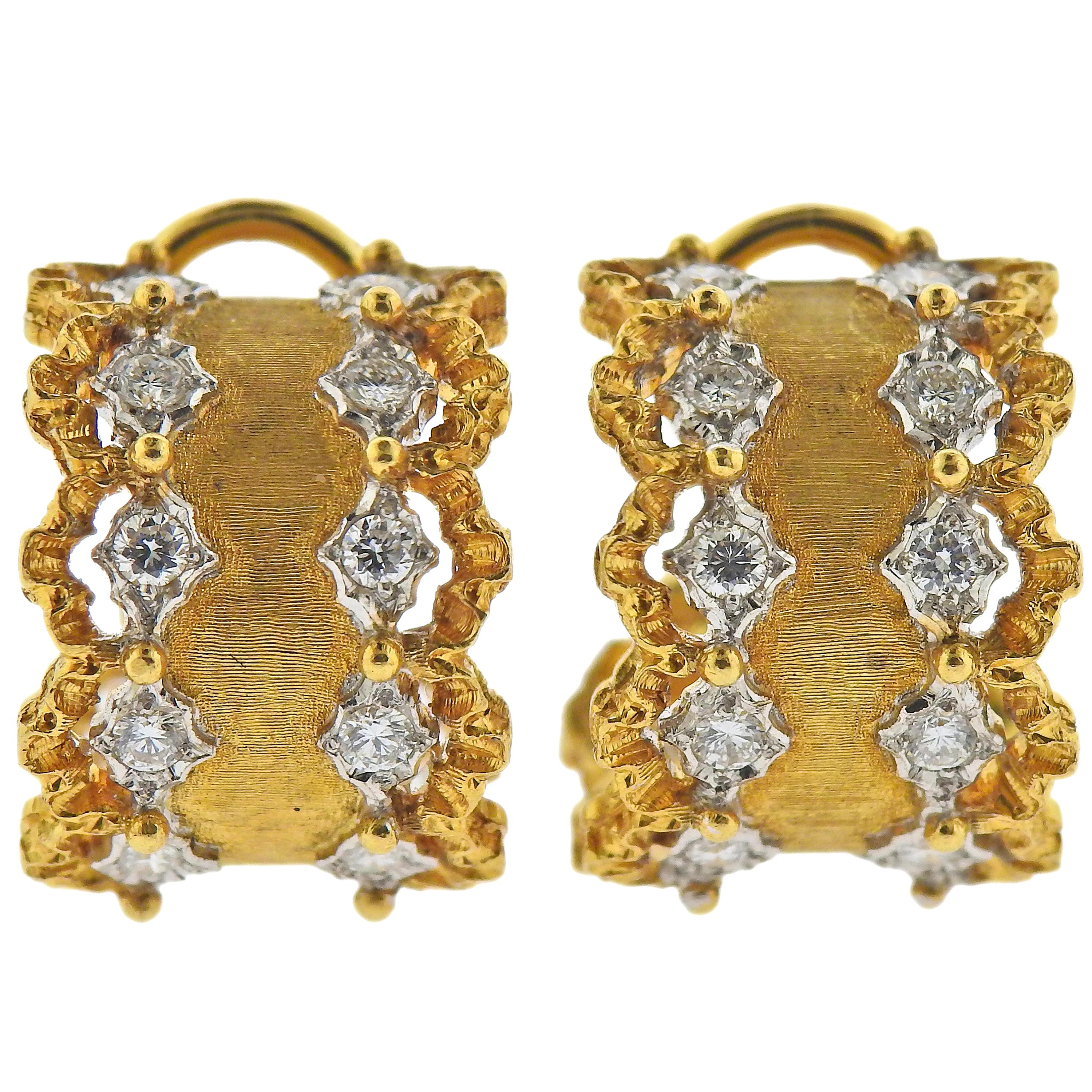 Buccellati Diamond Gold Hoop Earrings