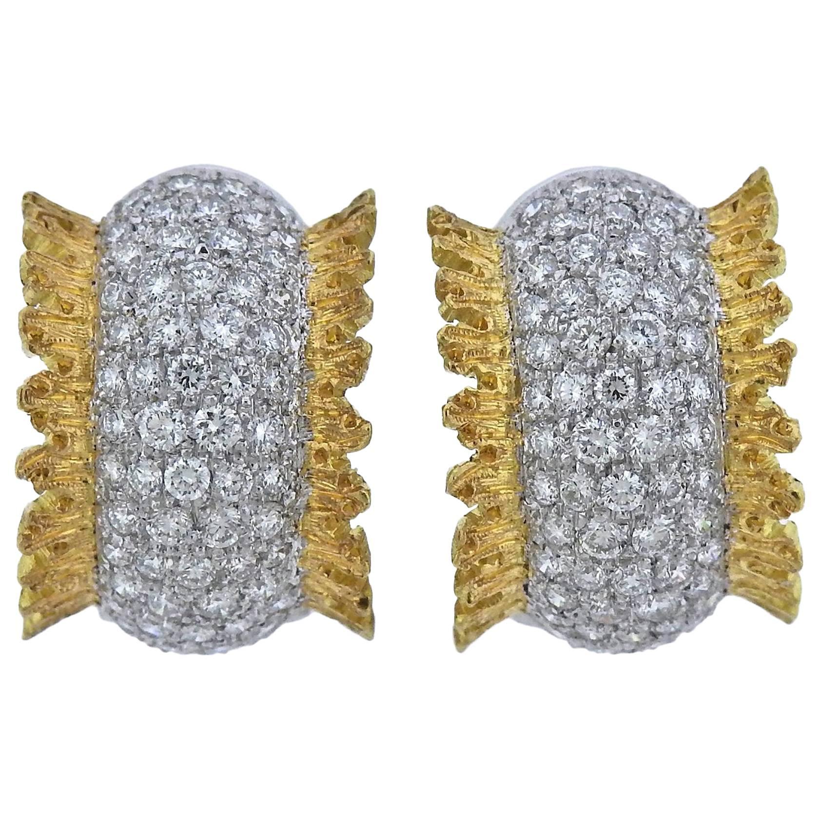 Buccellati Diamond Gold Hoop Earrings For Sale