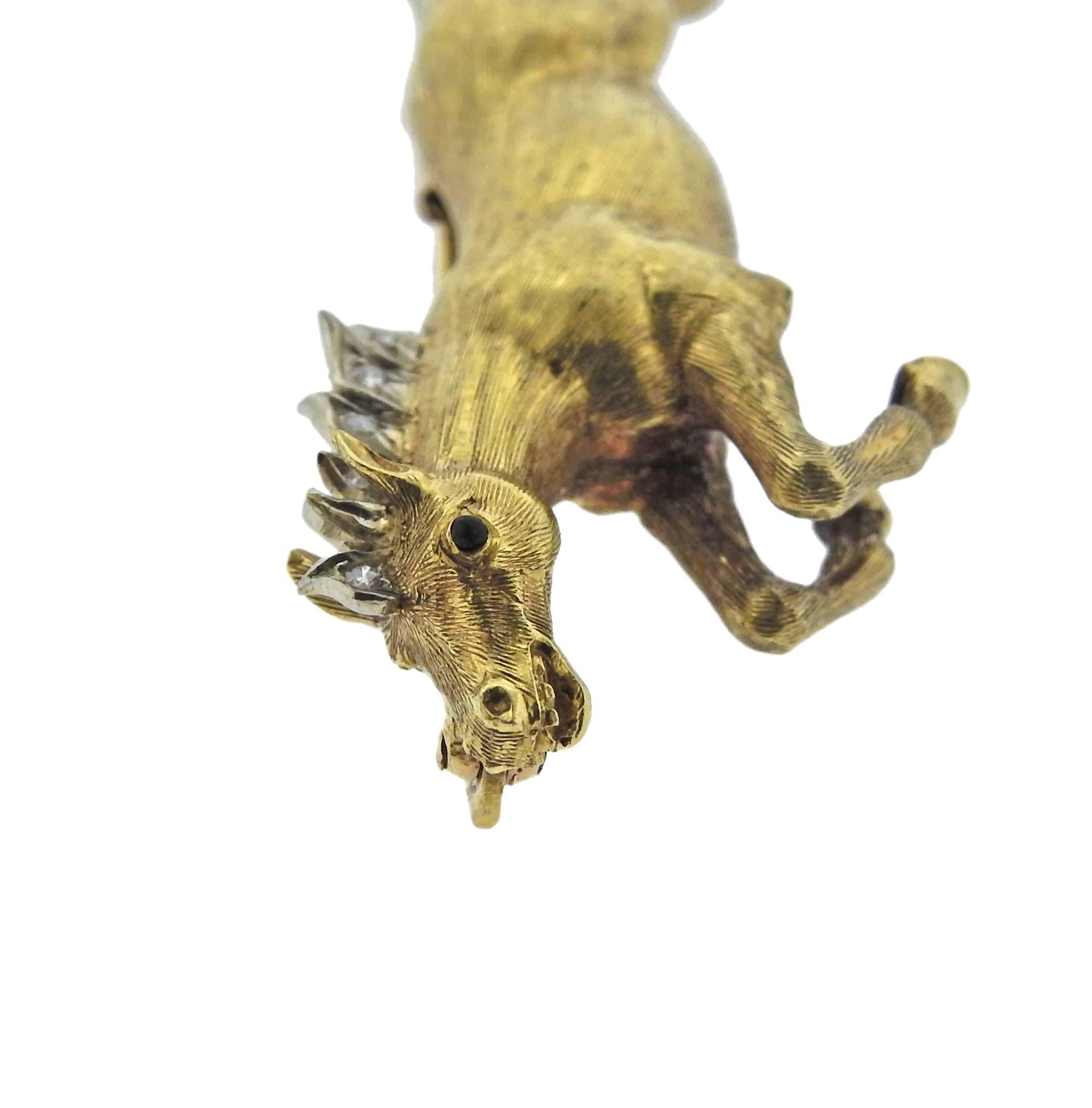 Buccellati Diamond Gold Running Horse Brooch Pin In Excellent Condition In Lambertville, NJ