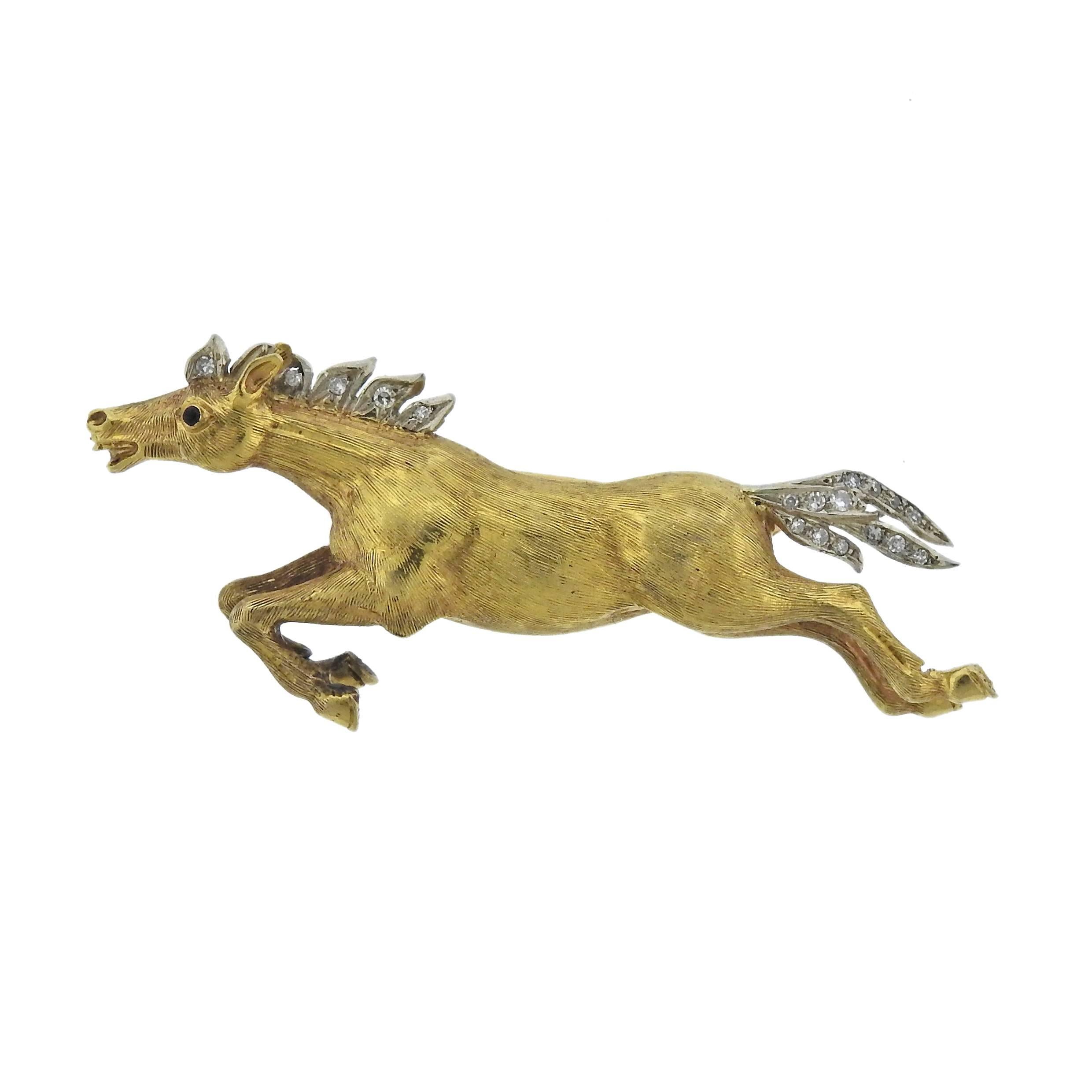 Buccellati Diamond Gold Running Horse Brooch Pin