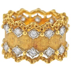 Vintage Buccellati Diamond Gold Wide Band Ring
