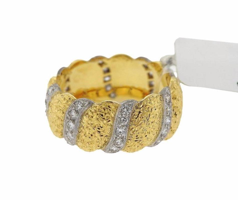 Round Cut Buccellati Diamond Gold Wide Wedding Band Ring For Sale