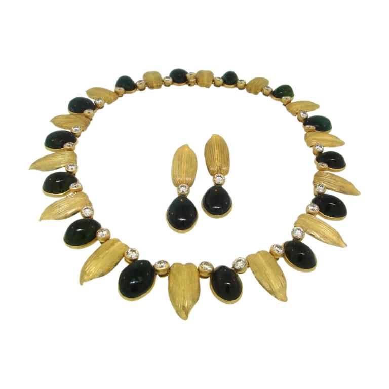 Buccellati Diamond, Green Tourmaline Gold  Necklace & Earrings