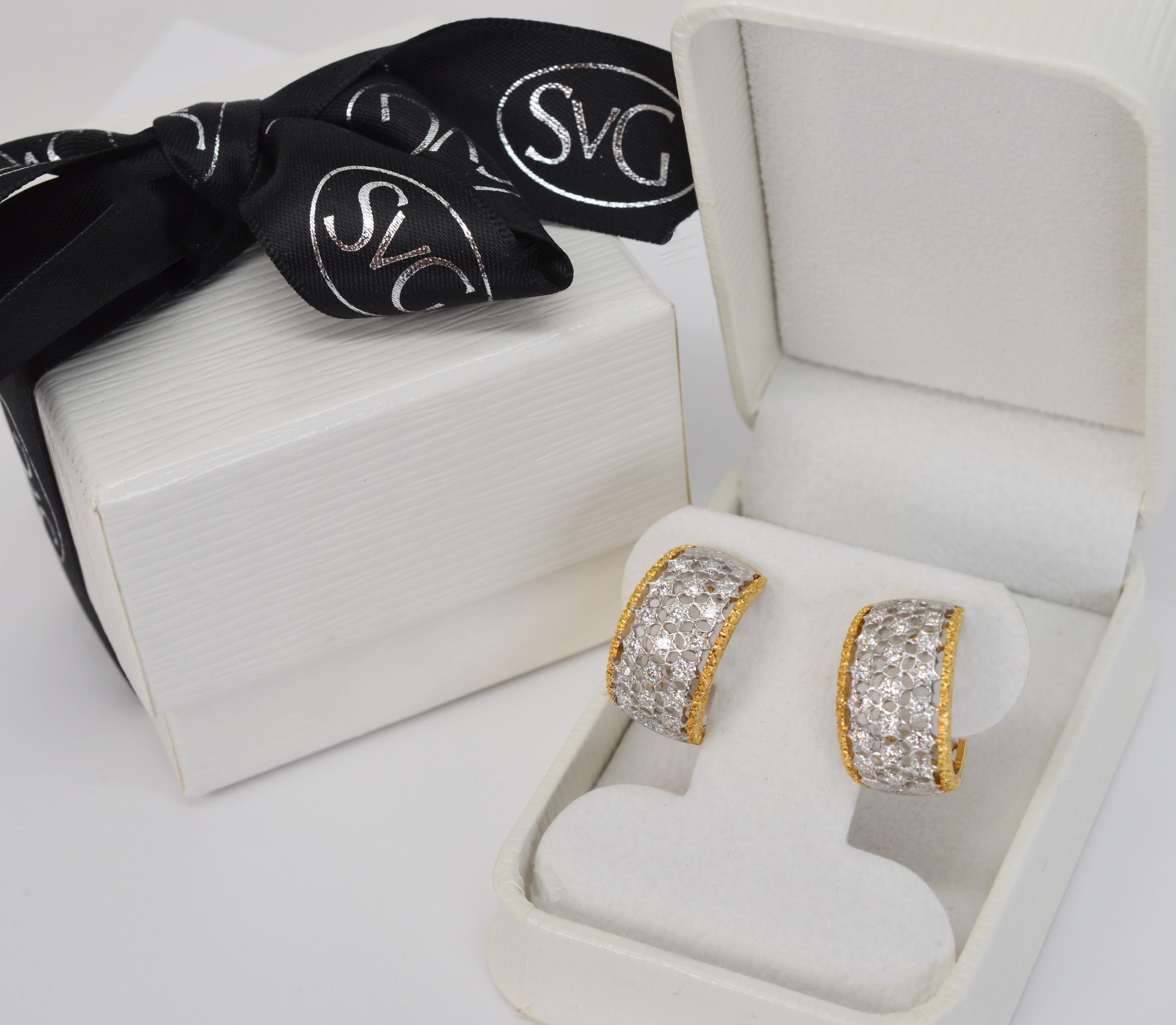 Buccellati zweifarbige Diamant-Spitzen-Ohrringe aus 18 Karat Gold 3