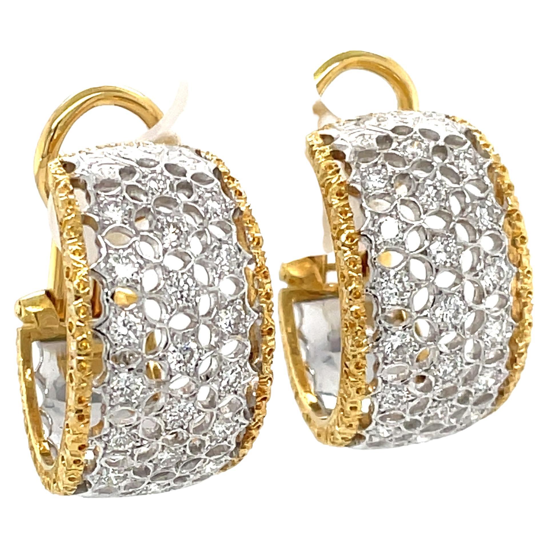 Buccellati Diamond Lace Two Tone 18 Karat Gold Hoop Earrings