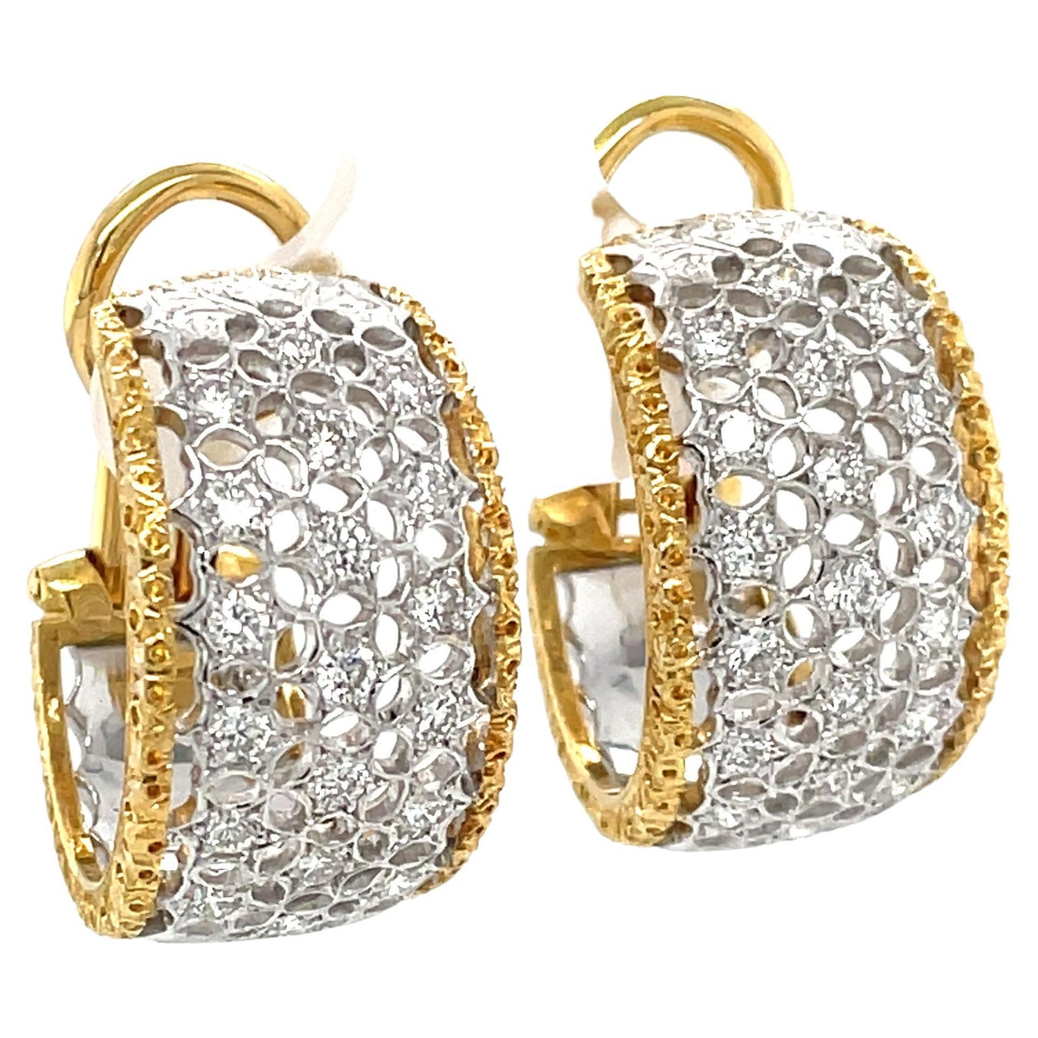 Buccellati Diamond Lace Two Tone 18 Karat Gold Hoop Earrings at 1stDibs