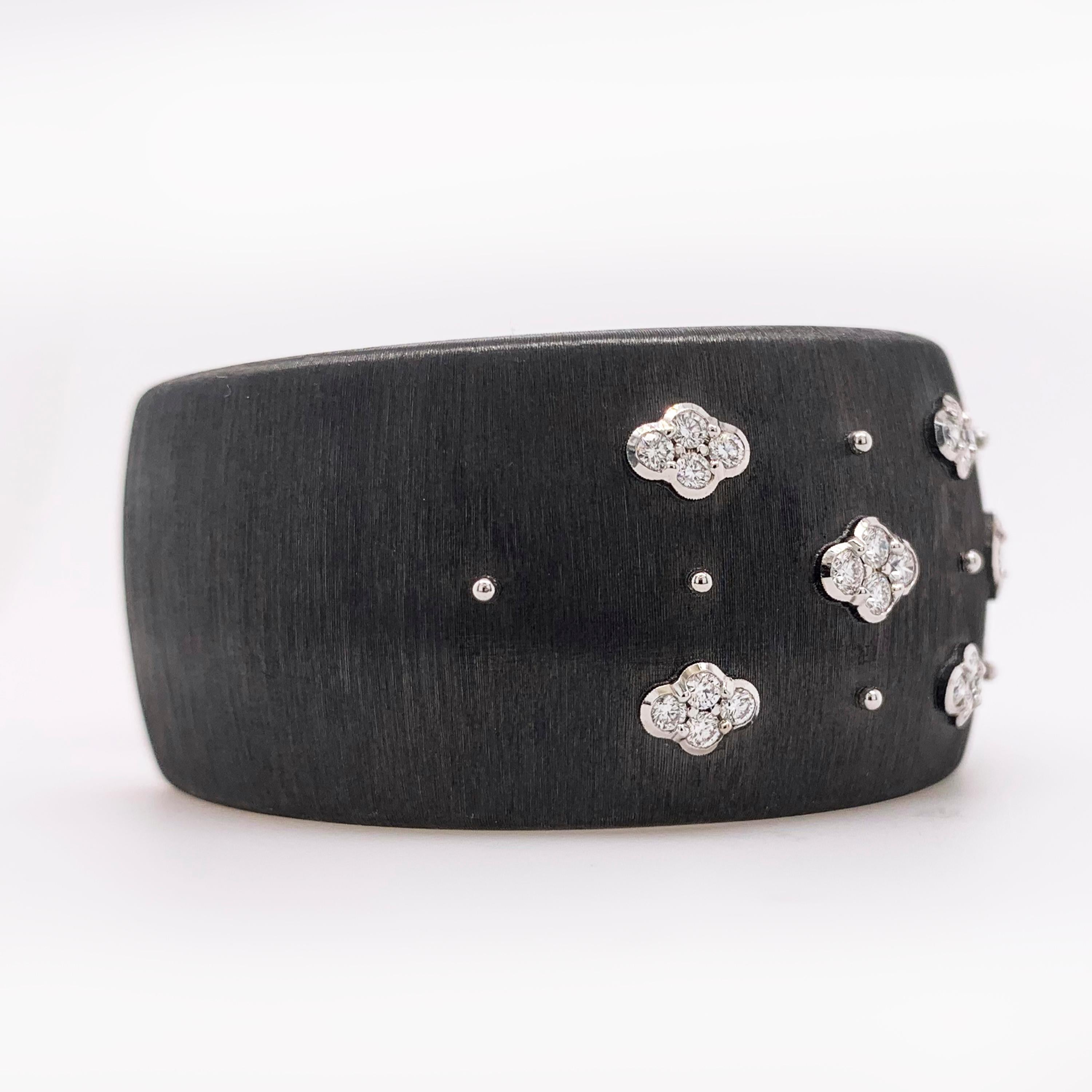 Round Cut Buccellati Diamond Macri AB Cuff Bracelet in 18k Black Gold