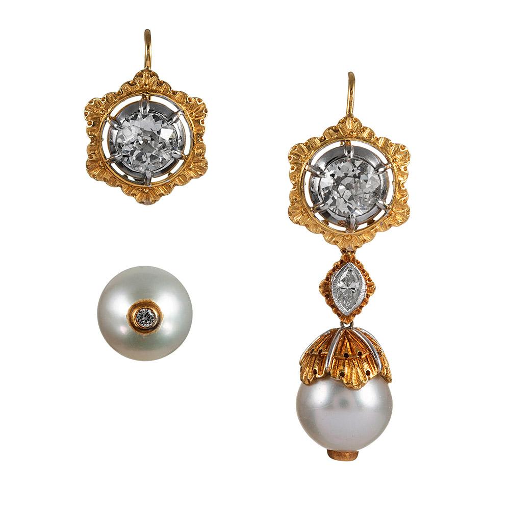 Women's Buccellati Diamond and Pearl “Day-To-night” Drop Earrings