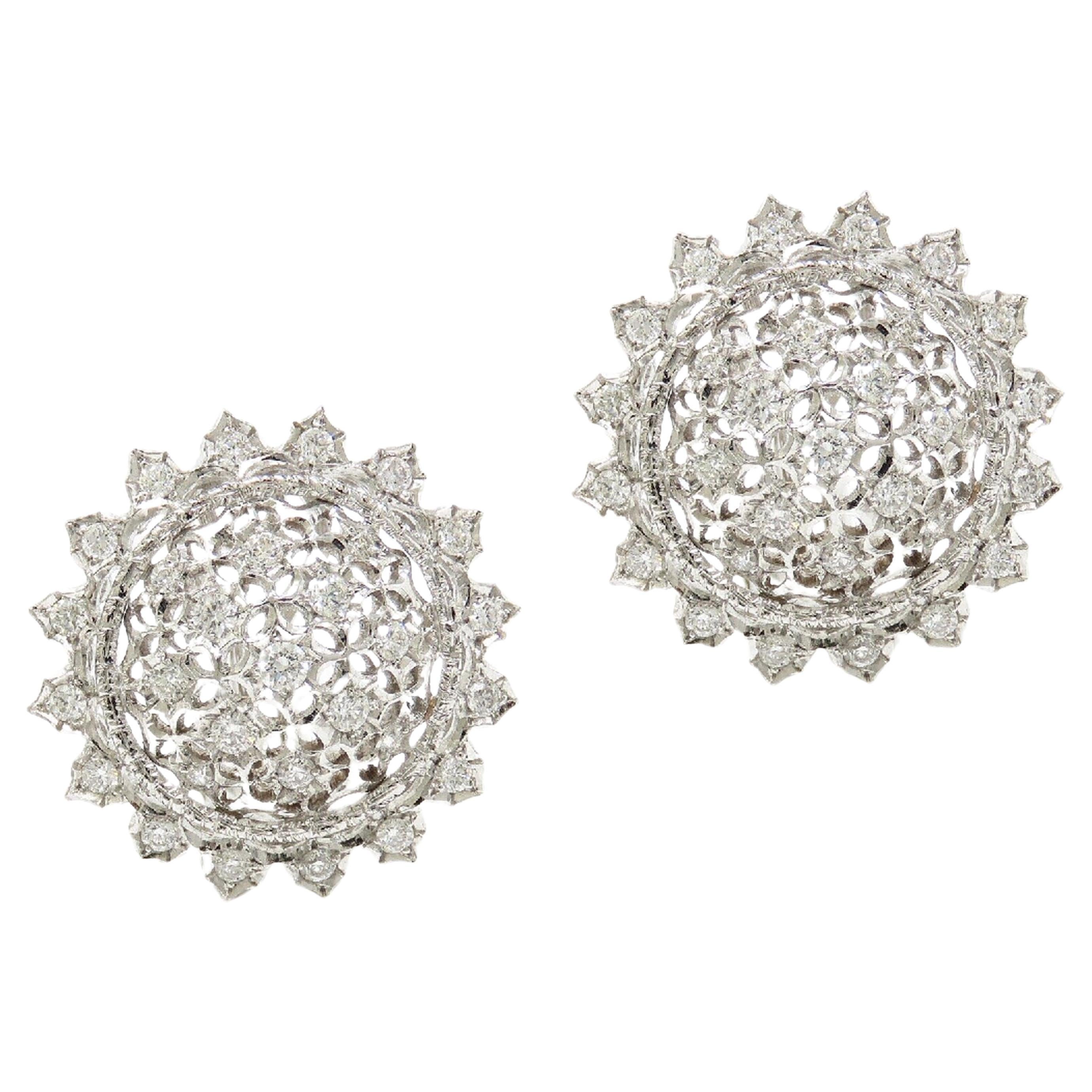 BUCCELLATI Diamond Pizzo Earrings 18k white gold In Excellent Condition For Sale In Chicago, IL